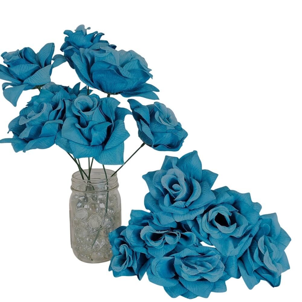 14 Artificial Blue Silk Rose 3.5" Short Stem Wedding Bridal Bouquet Floral Craft